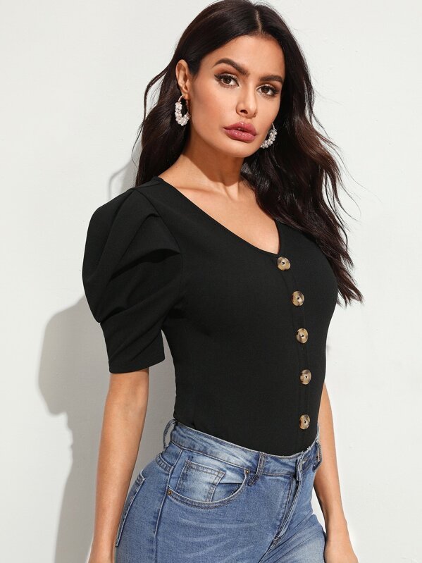 

Топ с оригинальным рукавом, пуговицами и V-образным вырезом, Andy