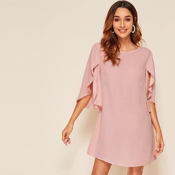 

Solid Split Sleeve Tunic Dress, Pink pastel
