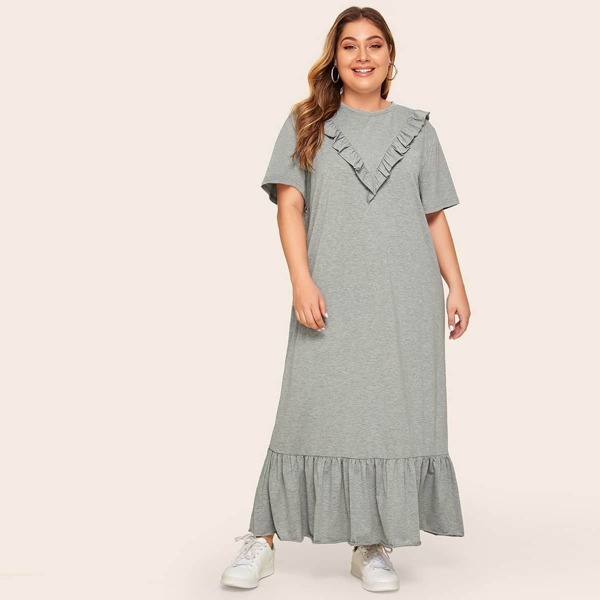 

Plus Chevron Ruffle Trim Flippy Hem Dress