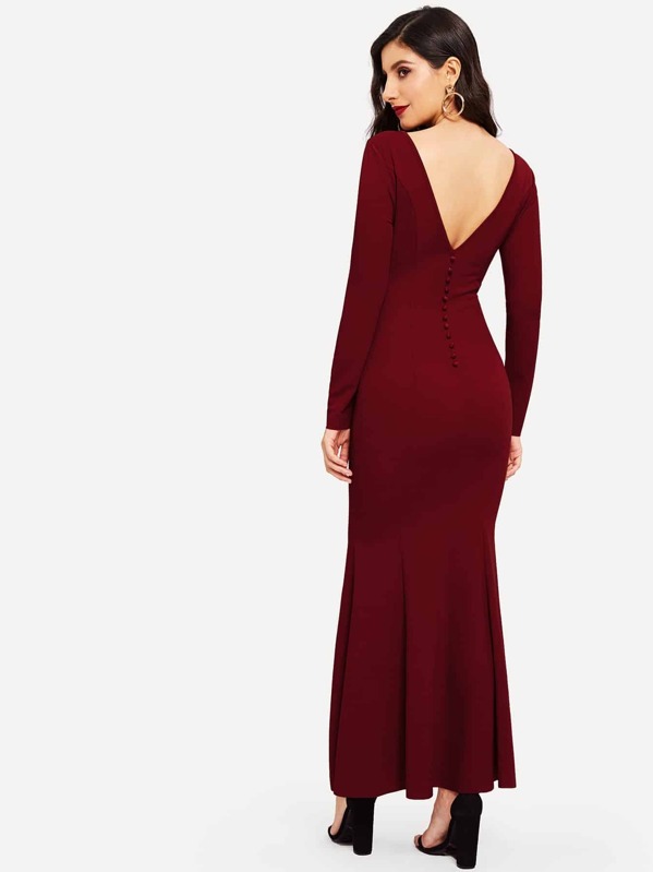 

Button Back Bodycon Maxi Mermaid Dress, Burgundy, Jeane