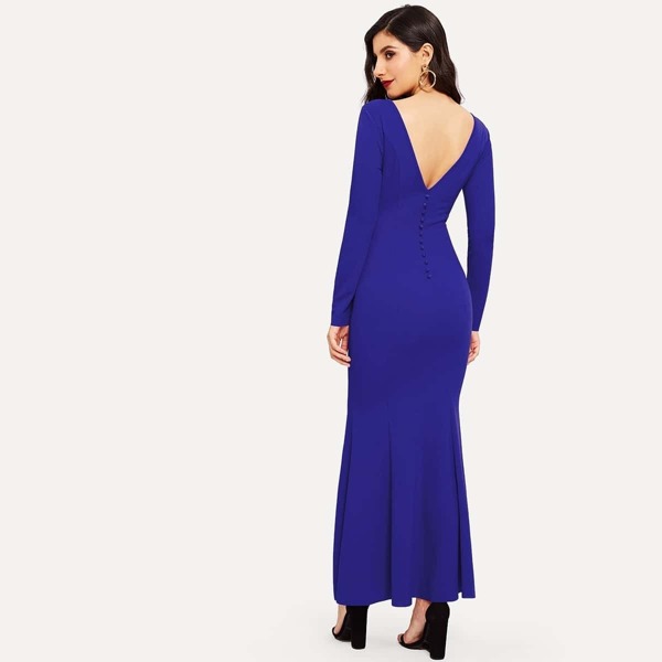 

Button Back Bodycon Maxi Mermaid Dress, Blue