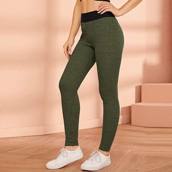 

Contrast Wide Waistband Leggings, Army green