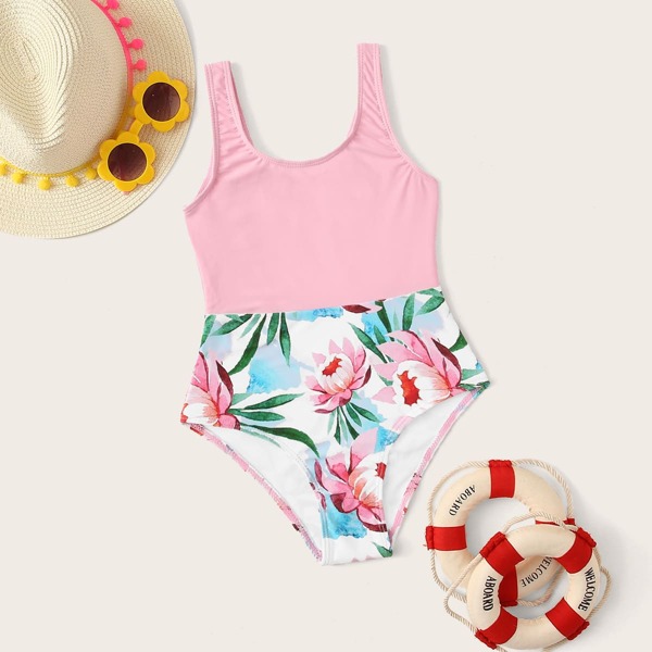 

Girls Contrast Floral One Piece Swimwear