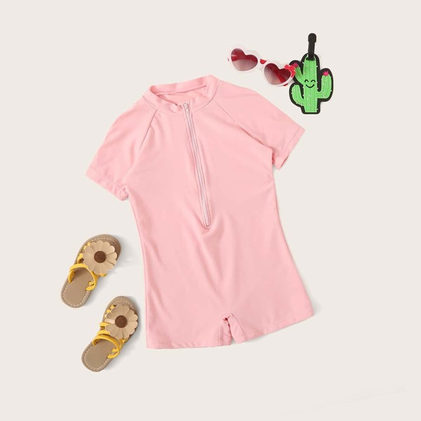 

Girls Zipper Front Short Sleeve One Piece Swimwear