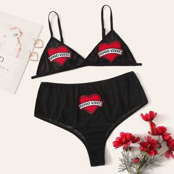 

Plus Appliques Mesh Lingerie Set