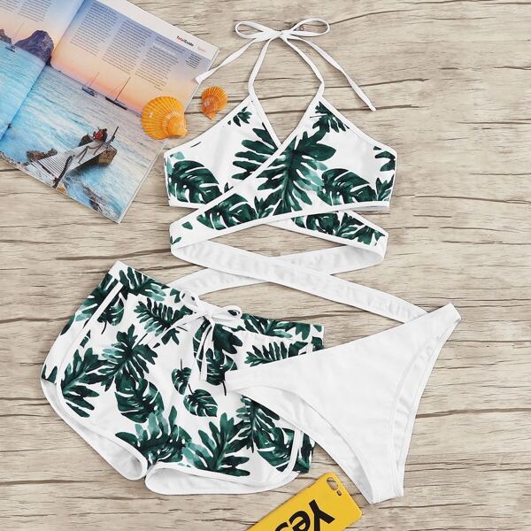 

Tropical Wrap Halter 3piece Swimsuit