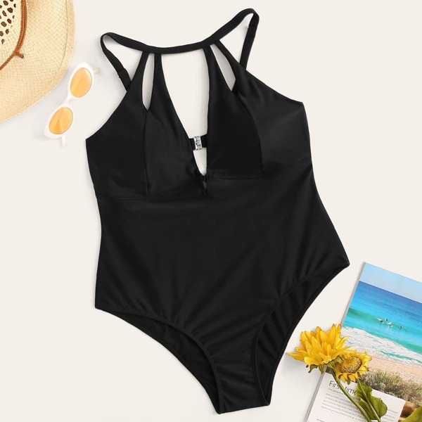 

Plus Cut Out One Piece Swimwear, Black
