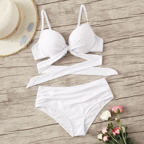 

Wrap Top With Ruched Bikini Set