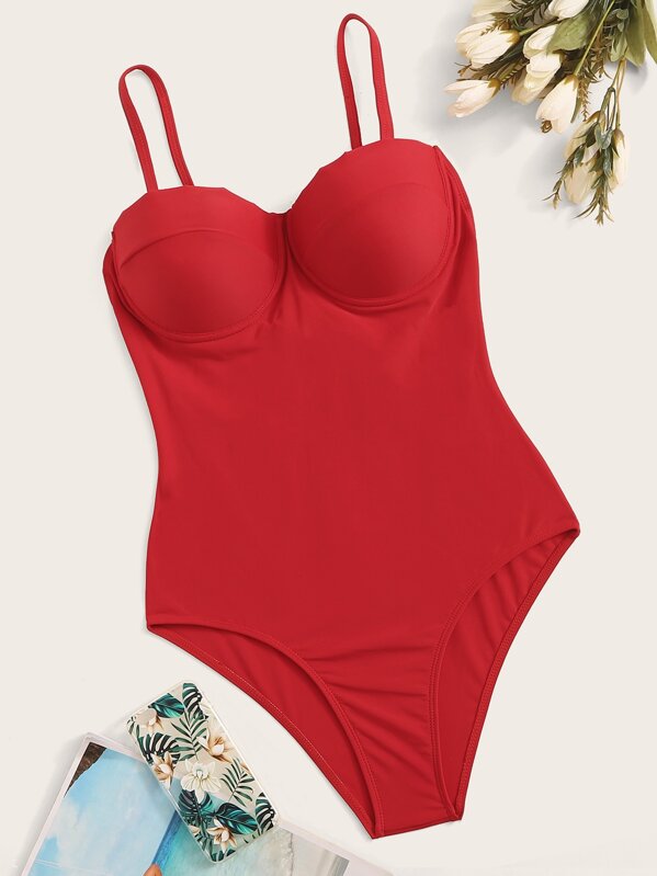 

Underwire Criss Cross Back One Piece Swimwear, Red