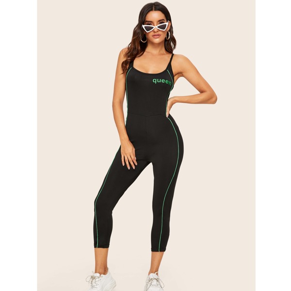 

Contrast Trim Letter Print Cami Unitard Jumpsuit