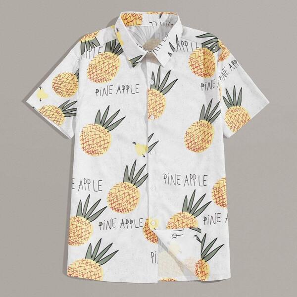 

Men Pineapple & Letter Graphic Shirt