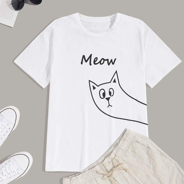 

Men Cartoon And Letter Print Tee