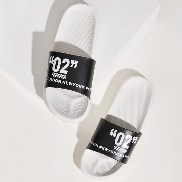 

Men Letter Print Open Toe Sliders