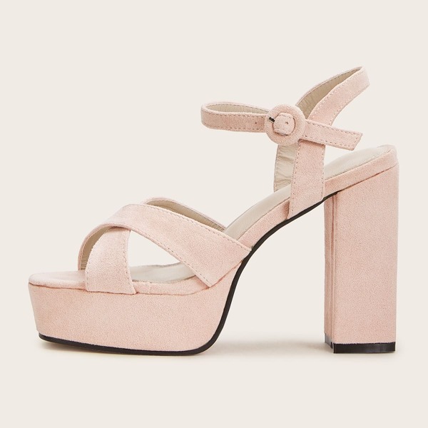 

Cross Strap Faux Suede Chunky Heels