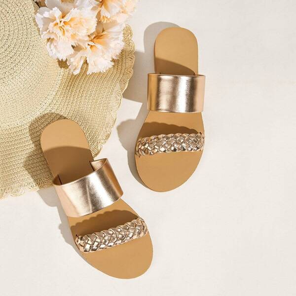 

Braided Detail Double Strap Sliders, Gold