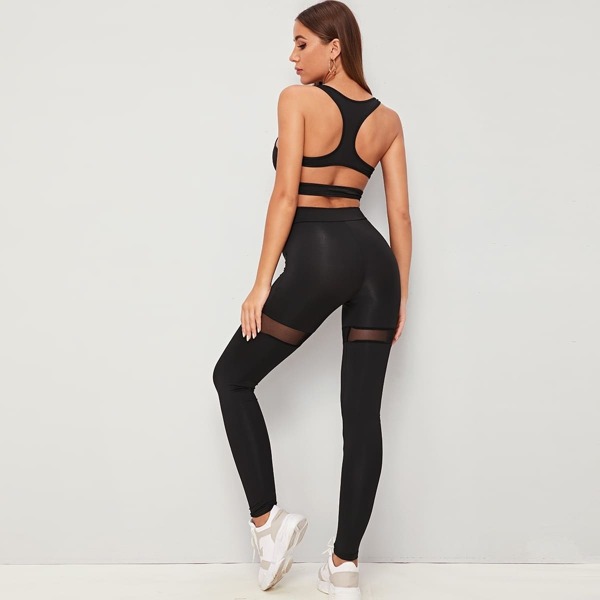 

Cut Out Back Mesh Insert Tank Unitard Jumpsuit, Black