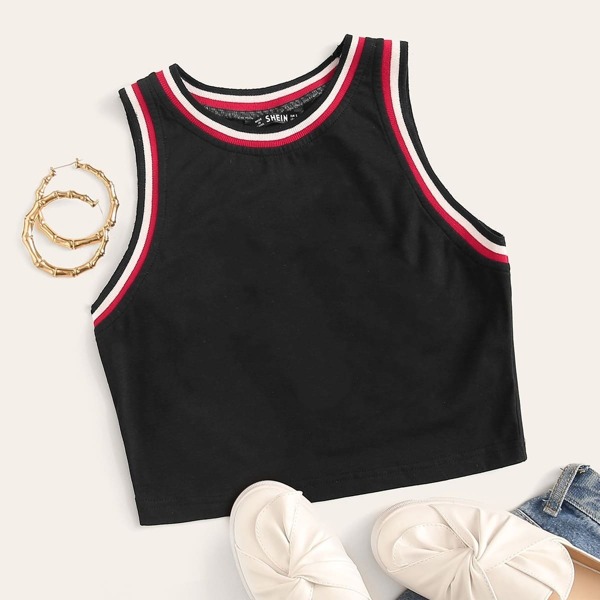 

Contrast Striped Trim Tank Top, Black