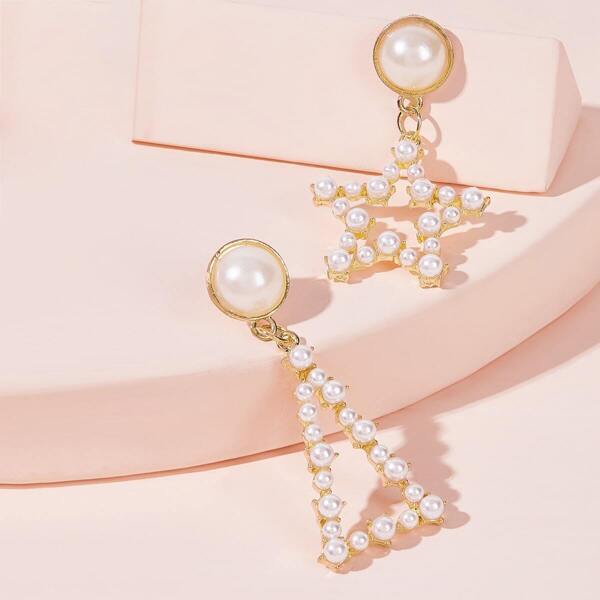 

Faux Pearl Engraved Geometric Drop Earrings 1pair