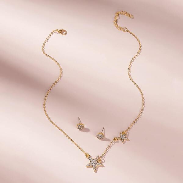

Rhinestone Star Charm Necklace & Stud Earrings Set