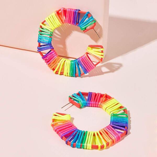 

Colorful Woven Hoop Earrings 1pair, Multicolor