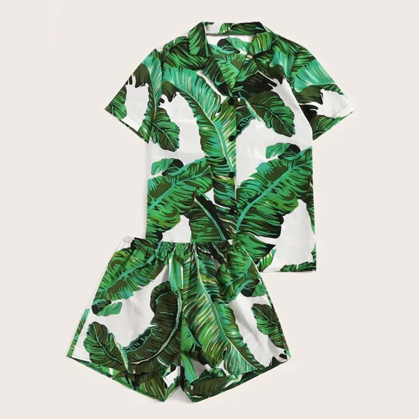 

Plus Tropical Button Front Pajama Set