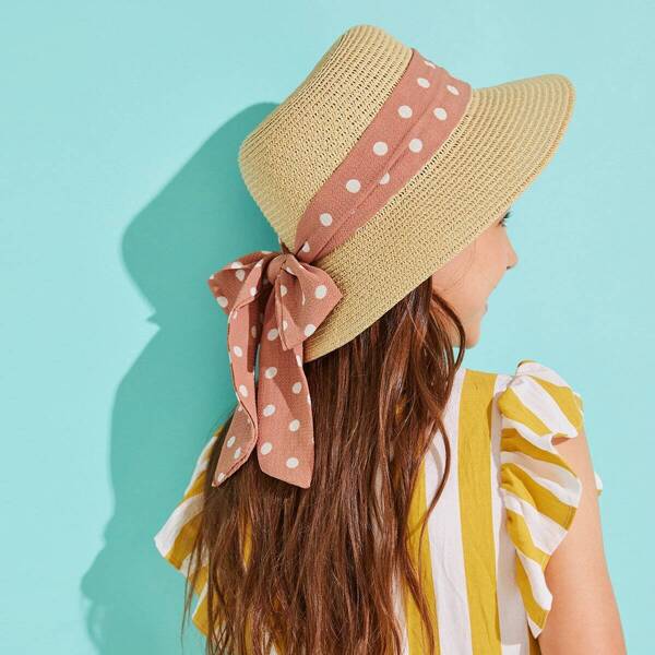 

Toddler Girls Polka Dot Bow Knot Floppy Hat