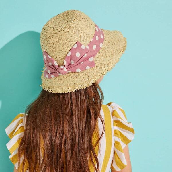 

Toddler Girls Polka Dot Pattern Bow Tie Straw Hat