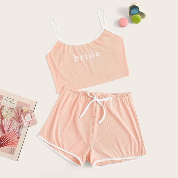 

Letter Print Rib Cami PJ Set