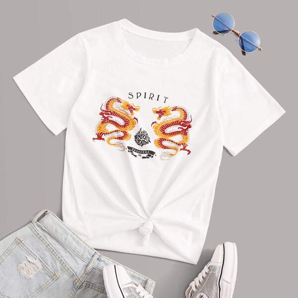 

Dragon & Letter Print Tee