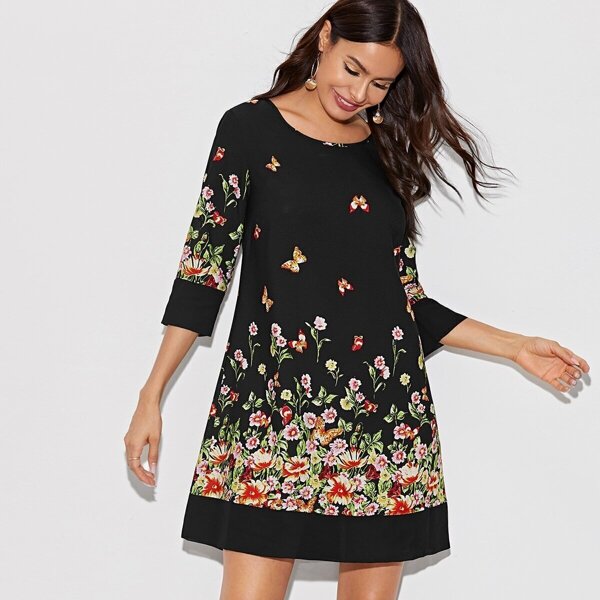 

Floral & Butterfly Print Tunic Dress