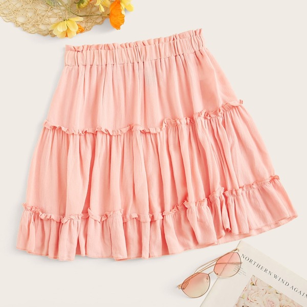 

Frill Trim Layered Crepe Skirt