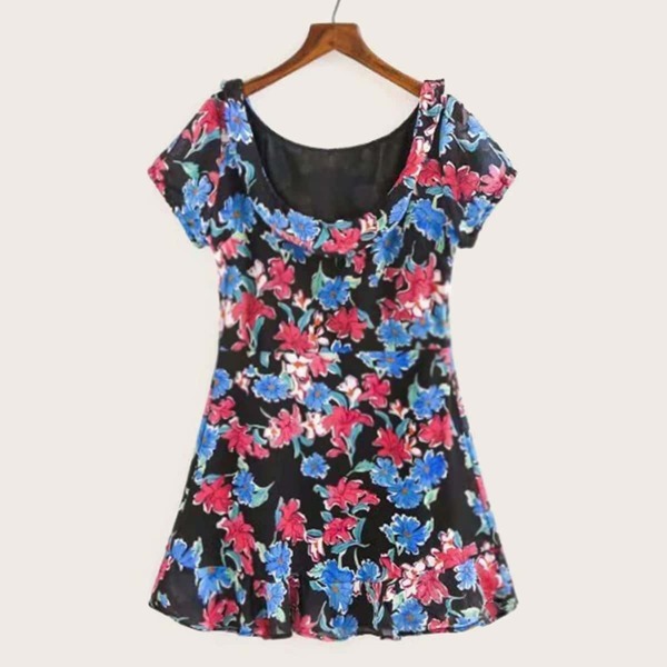 

Allover Ditsy Floral Print Chiffon Dress