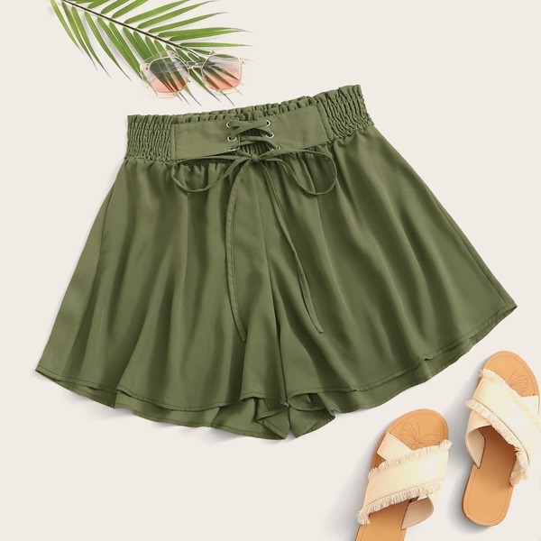 

Solid Shirred Corset Waist Shorts
