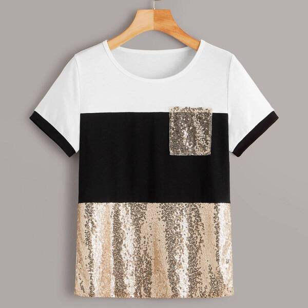 

Contrast Sequin Color-block Tee