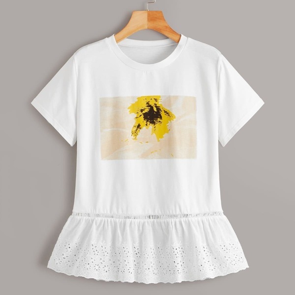 

Floral Print Ruffle Hem Tee