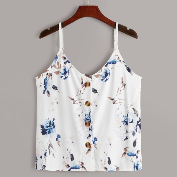 

Floral Print Button Front Cami Top