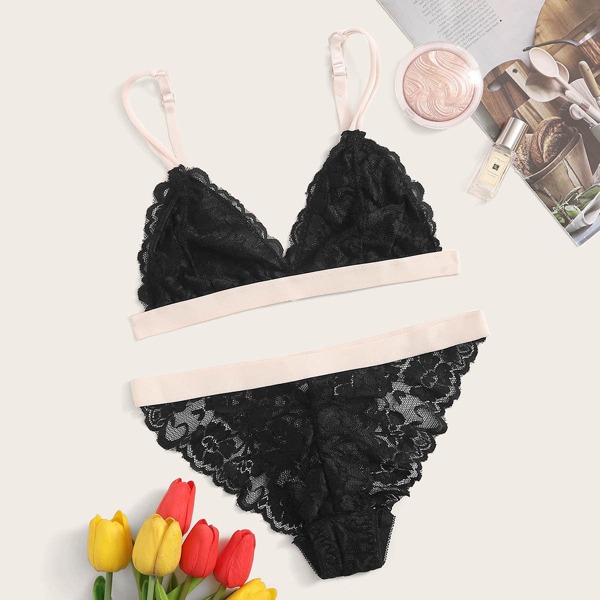

Floral Lace Sheer Lingerie Set