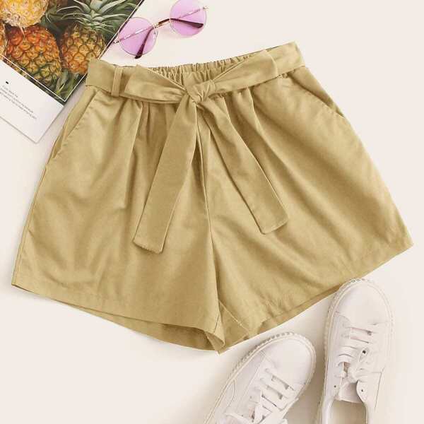 

Solid Wide Leg Belted Shorts
