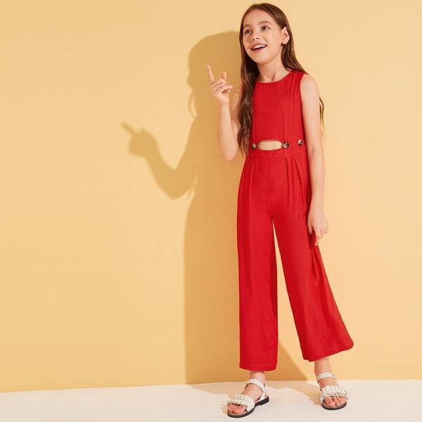 

Girls Button Front Cutout Jumpsuit