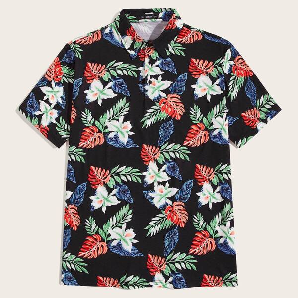 

Men Botanical Print Polo Shirt