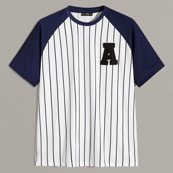 

Men Raglan Sleeve Patched Striped Tee