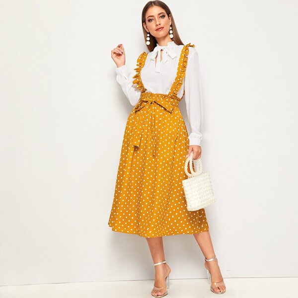 

Ruffle Strap Paperbag Waist Polka Dot Suspender Dress
