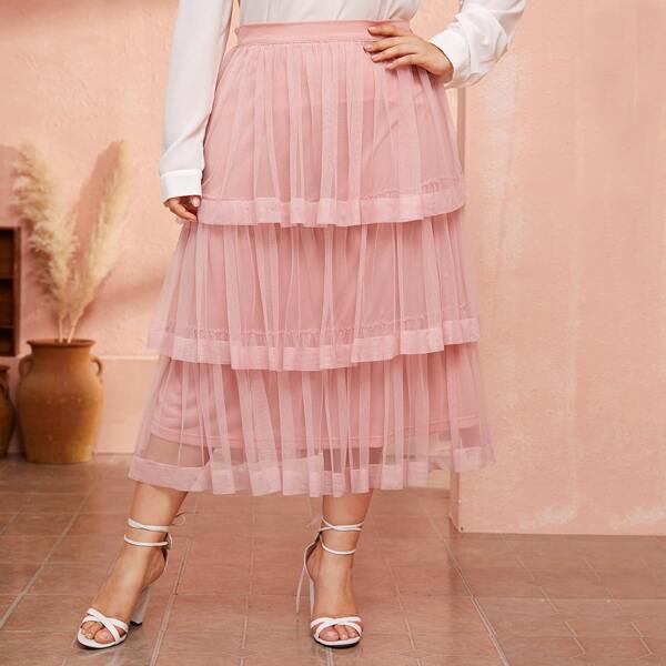 

Plus High Waist Layered Ruffle Mesh Skirt