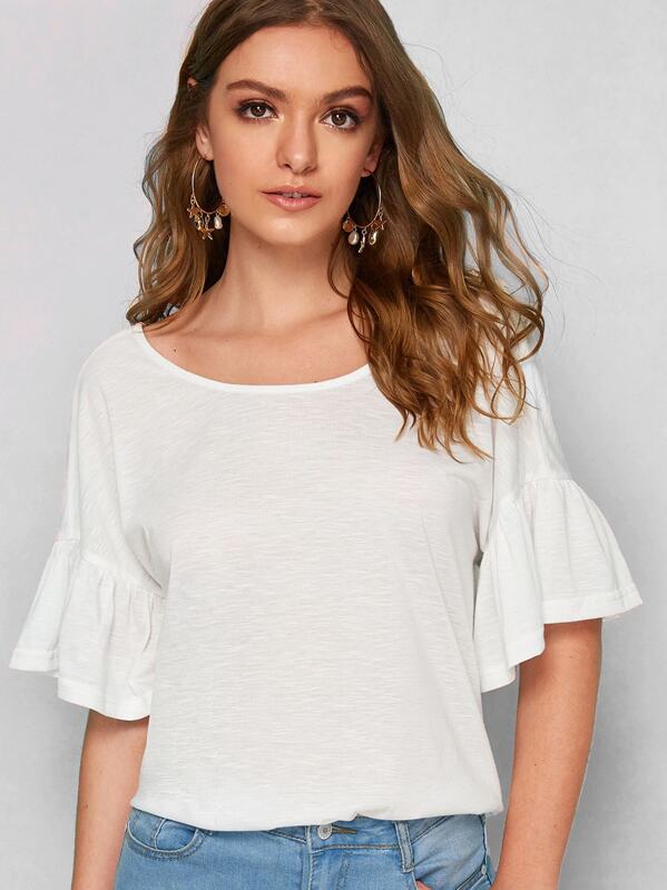 

Flounce Sleeve Guipure Lace Insert Top, White, Luiza