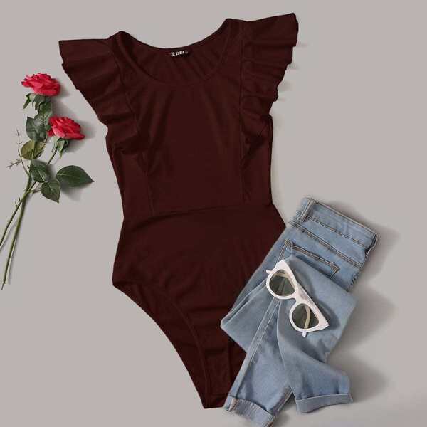 

Solid Ruffle Armhole Bodysuit
