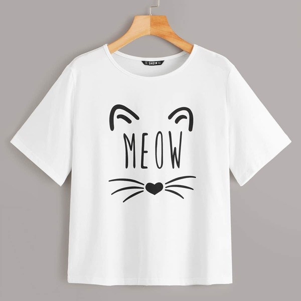 

Cartoon & Letter Print Tee