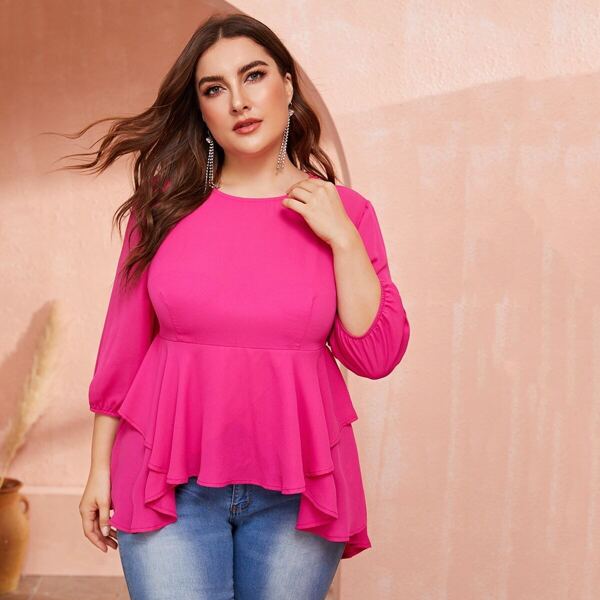 

Plus High Waist Layered Asymmetrical Peplum Top