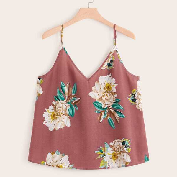 

Plus Floral Print Cami Top, Pink