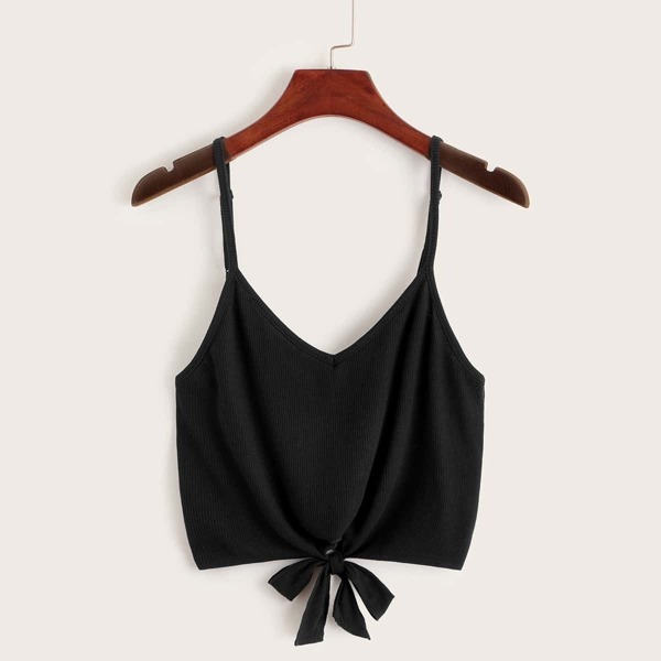 

Tie Front Rib-knit Cami Top