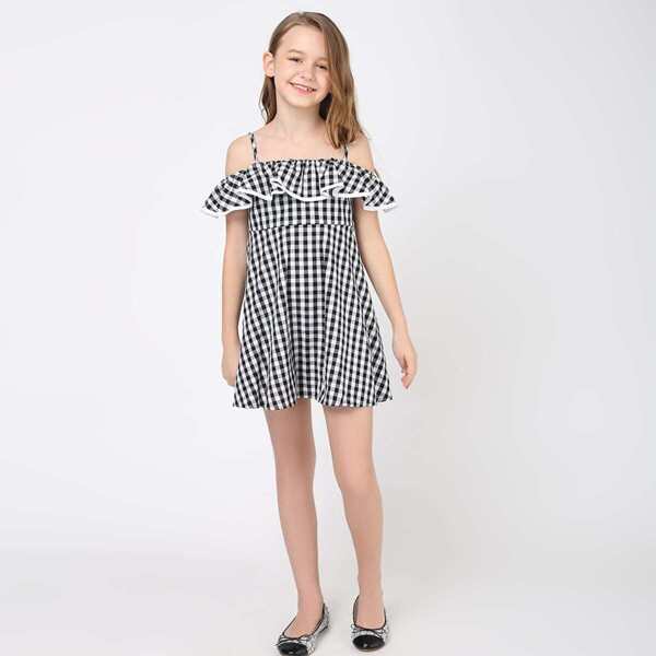 

Toddler Girls Cold Shoulder Gingham Ruffle Dress
